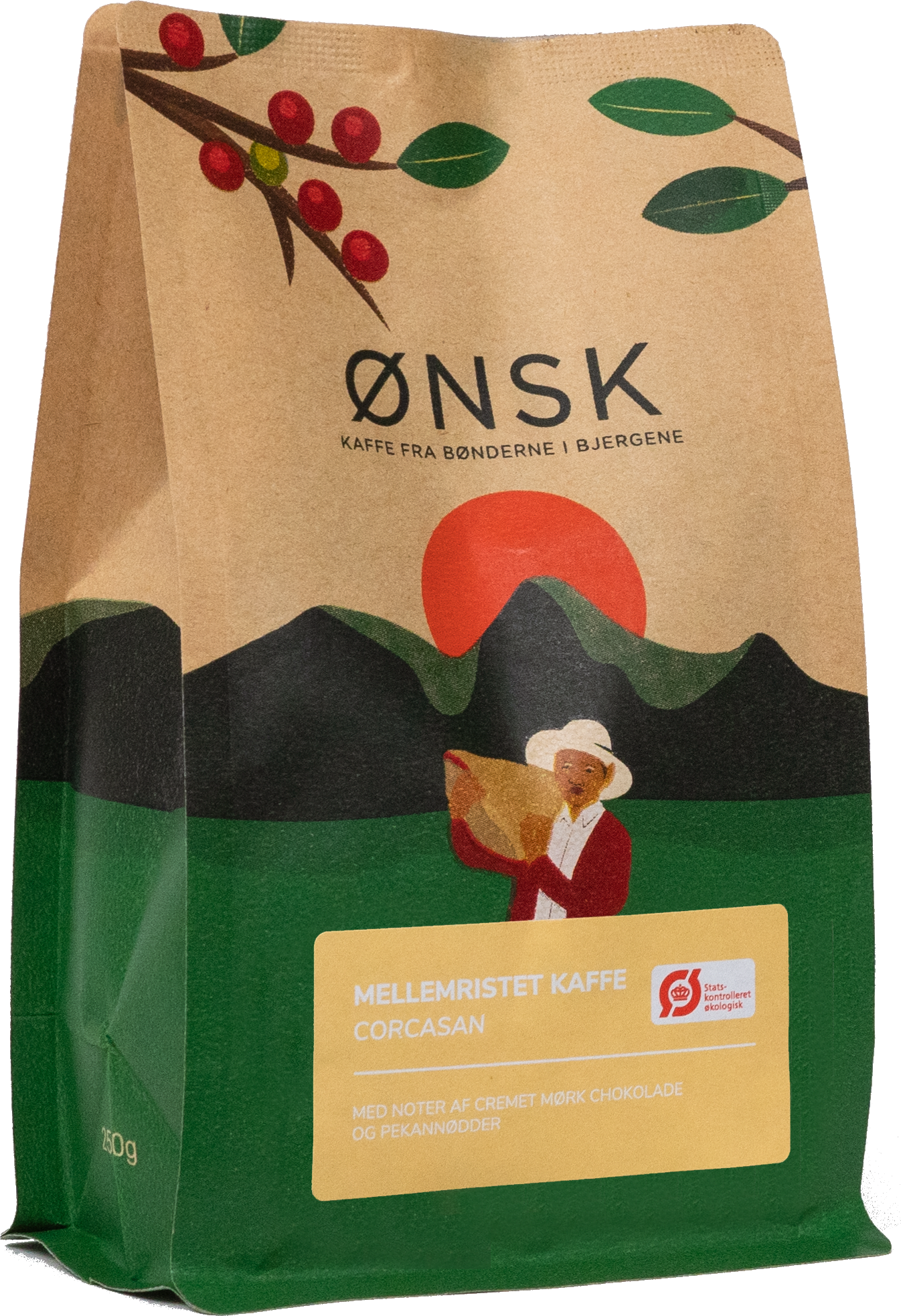 ØNSK Kaffepose med mellemristede og økologiske kaffebønner i fra Corcasan kooperativet