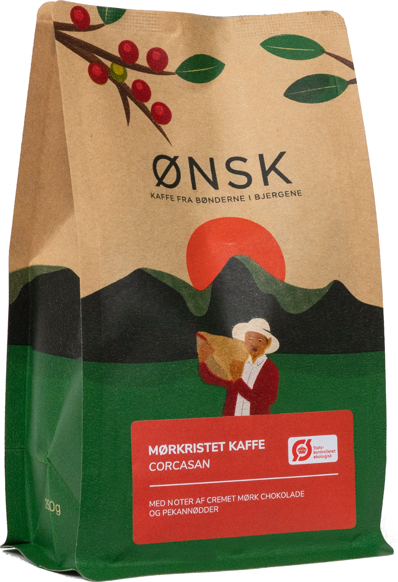 ØNSK Kaffepose med mørkristede og økologiske kaffebønner i fra Corcasan